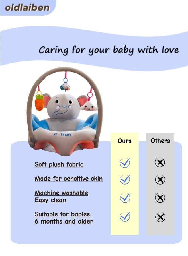 oldlaiben Baby Sitting Support Seat, Baby Learning Sitting Sofa Baby Seat Chair Children's Plush Chair Baby Support Floor Seat Learning Sitting Safety Seat Cushion Infant Sit Up Chair with Toy Rack, Perfect Toddler Gift to Learn to Sit (Elephant) - Image 5